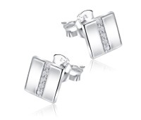 Rectangle Shaped With CZ Stone Silver Ear Stud STS-5527